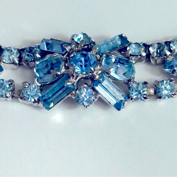Vintage Light Blue Rhinestone Choker Necklace 1950’s - Picture 3 of 14